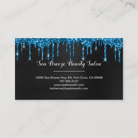 Girly Black Neon Blauwgroen Blue Glitter Drivers M Visitekaartje (Achterkant)