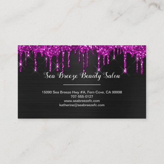 Girly Black Neon Plum Glitter Drift Chic Monogram Visitekaartje (Achterkant)