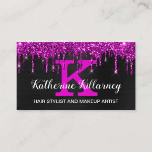 Girly Black Neon Plum Glitter Drift Chic Monogram Visitekaartje