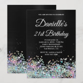 Girly Black Ombre Holo Glitter 21st Birthday Kaart (Voorkant / Achterkant)