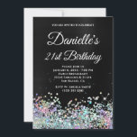 Girly Black Ombre Holo Glitter 21st Birthday Kaart<br><div class="desc">Creëer je eigen faux multicolored rainbow iridescent holographic glitter stylish milestone verjaardagsfeestuitnodiging voor haar. De achtergrond is voorzien van een donkergrijze, donkergrijze en zwarte ombre folie digitale kunst. Pas de kleuren of stijlen van de uitnodigingsdoopvont aan. De luxe sparkles, glitter en folie zullen worden gemaakt met creatieve artistieke elementen die...</div>
