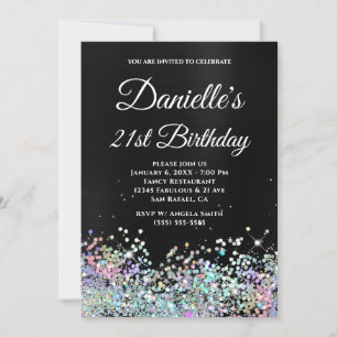Girly Black Ombre Holo Glitter 21st Birthday Kaart