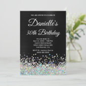 Girly Black Ombre Holo Glitter 30th Birthday Kaart (Staand voorkant)