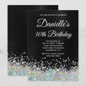 Girly Black Ombre Holo Glitter 30th Birthday Kaart (Voorkant / Achterkant)