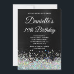 Girly Black Ombre Holo Glitter 30th Birthday Kaart<br><div class="desc">Creëer je eigen faux multicolored rainbow iridescent holographic glitter stylish milestone verjaardagsfeestuitnodiging voor haar. De achtergrond is voorzien van een donkergrijze, donkergrijze en zwarte ombre folie digitale kunst. Pas de kleuren of stijlen van de uitnodigingsdoopvont aan. De luxe sparkles, glitter en folie zullen worden gemaakt met creatieve artistieke elementen die...</div>