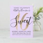 Girly Black Paars Gold Foil Sweet 16 Kaart (Staand voorkant)