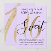 Girly Black Paars Gold Foil Sweet 16 Kaart (Voorkant / Achterkant)