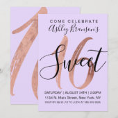 Girly Black Paars Roos Gold Foil Sweet 16 Kaart (Voorkant / Achterkant)