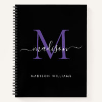 Girly Black Paarse Violet Monogram Script Naam