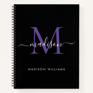 Girly Black Paarse Violet Monogram Script Naam Notitieboek