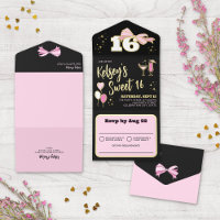 Girly Black Pink Gold Bow Sweet 16