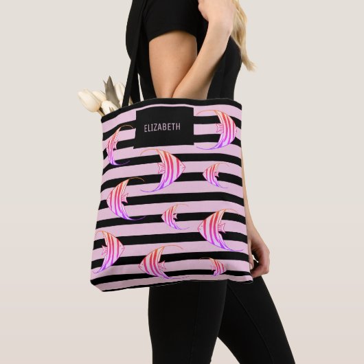 Girly Black Pink Striped Angel Fish Specialized Tote Bag (Dichtbij)