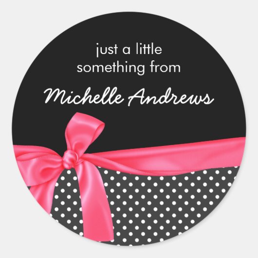 Girly Black Polka Dots & Neon Pink Bow Gift Label (Voorkant)