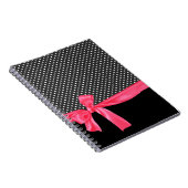 Girly Black Polka Dots & Neon Pink Bow Notitieboek (Rechterzijde)