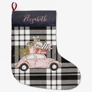 Girly Black Pset Pink Car Monogrammed Grote Kerstsok