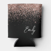 Girly Black Roos Gold Blush Pink Glitter Monogram Blikjeskoeler (Voorkant)
