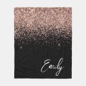 Girly Black Roos Gold Blush Pink Glitter Monogram Fleece Deken (Voorkant)