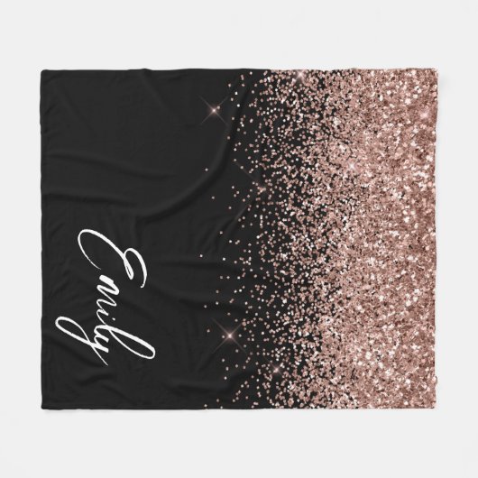 Girly Black Roos Gold Blush Pink Glitter Monogram Fleece Deken (Voorkant (Horizontaal))