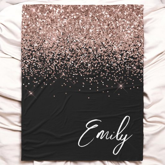Girly Black Roos Gold Blush Pink Glitter Monogram Fleece Deken