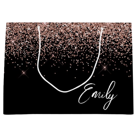 Girly Black Roos Gold Blush Pink Glitter Monogram Groot Cadeauzakje (Voorkant)