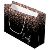 Girly Black Roos Gold Blush Pink Glitter Monogram Groot Cadeauzakje (Voorkant Gekanteld)