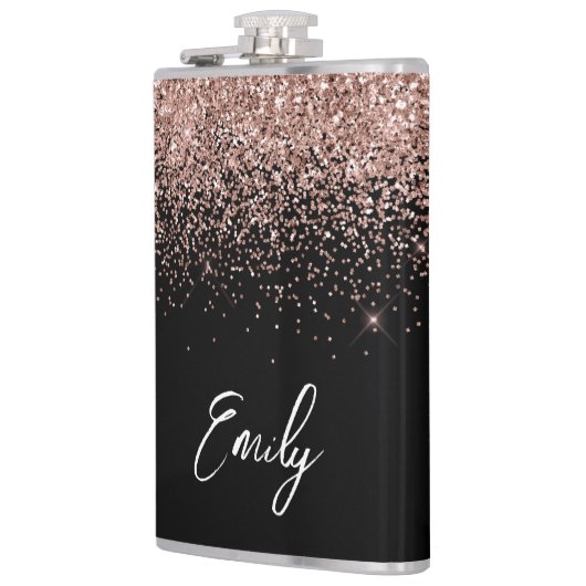 Girly Black Roos Gold Blush Pink Glitter Monogram Heupfles (Links)