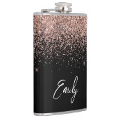 Girly Black Roos Gold Blush Pink Glitter Monogram Heupfles (Rechts)