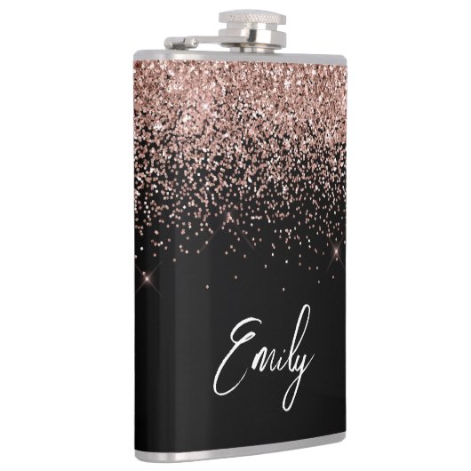 Girly Black Roos Gold Blush Pink Glitter Monogram Heupfles (Rechts)