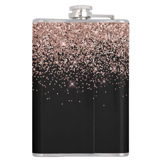 Girly Black Roos Gold Blush Pink Glitter Monogram Heupfles (Achterkant)