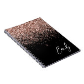 Girly Black Roos Gold Blush Pink Glitter Monogram Notitieboek (Rechterzijde)