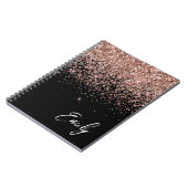 Girly Black Roos Gold Blush Pink Glitter Monogram Notitieboek (Linkerzijde)