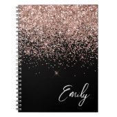 Girly Black Roos Gold Blush Pink Glitter Monogram Notitieboek (Voorkant)