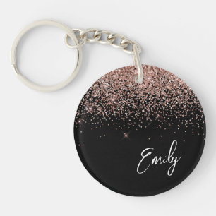 Girly Black Roos Gold Blush Pink Glitter Monogram Sleutelhanger