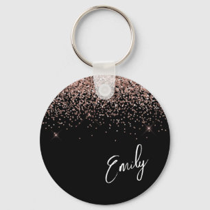 Girly Black Roos Gold Blush Pink Glitter Monogram Sleutelhanger