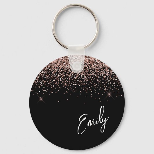 Girly Black Roos Gold Blush Pink Glitter Monogram Sleutelhanger (Voorkant)
