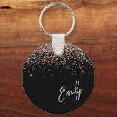 Girly Black Roos Gold Blush Pink Glitter Monogram Sleutelhanger (Voorkant)