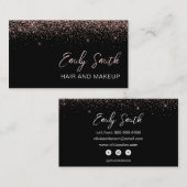 Girly Black Roos Gold Blush Pink Glitter Visitekaartje (Voorkant / Achterkant)