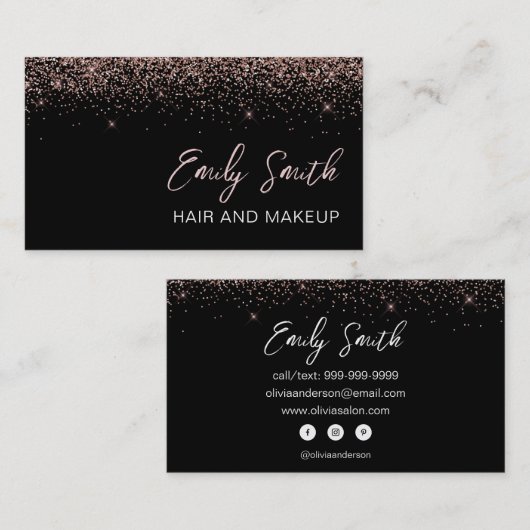 Girly Black Roos Gold Blush Pink Glitter Visitekaartje (Voorkant / Achterkant)