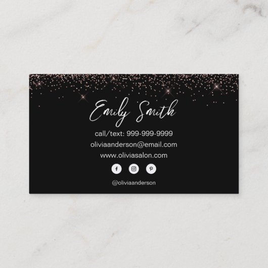 Girly Black Roos Gold Blush Pink Glitter Visitekaartje (Achterkant)