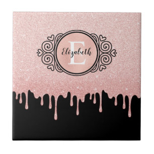 Girly Black Roos Gold Glitter Drieogrammen Tegeltje