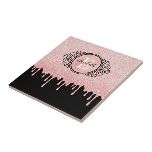 Girly Black Roos Gold Glitter Drieogrammen Tegeltje (Zijkant)