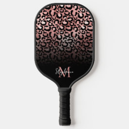 Girly Black Roos Gold Leopard Ombre Monogram Pickleball Paddle