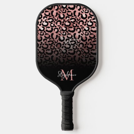 Girly Black Roos Gold Leopard Ombre Monogram Pickleball Paddle (Voorkant)