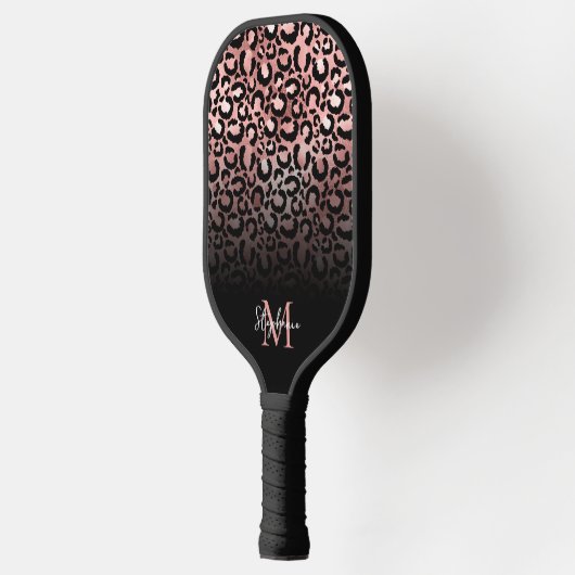 Girly Black Roos Gold Leopard Ombre Monogram Pickleball Paddle (Links)