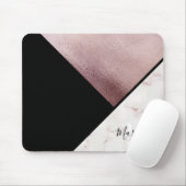 Girly Black & Roos Gold Marble Abstract monogram Muismat (Met muis)