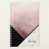 Girly Black & Roos Gold Marble Abstract monogram Planner (Voorkant)