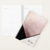 Girly Black & Roos Gold Marble Abstract monogram Planner (Display)