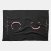 Girly Black Roos Gold Modern Monogram Naam Theedoek (Horizontaal)