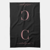 Girly Black Roos Gold Modern Monogram Naam Theedoek (Verticaal)