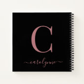 Girly Black Roze Rose Gold Monogram Naam Notitieboek (Achterkant)